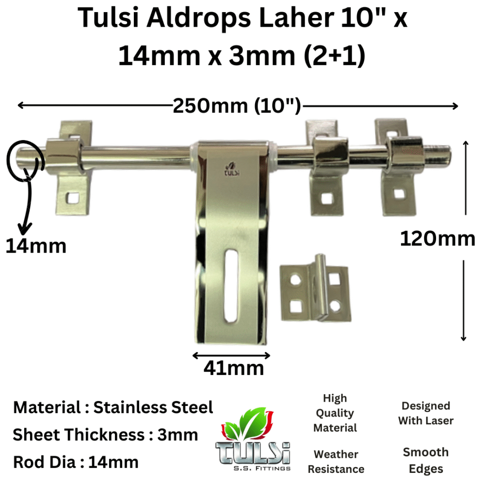 Door Hardware Kit Laher 10" Stainless Steel (Pack of 1Set)- Tulsi - Image 2