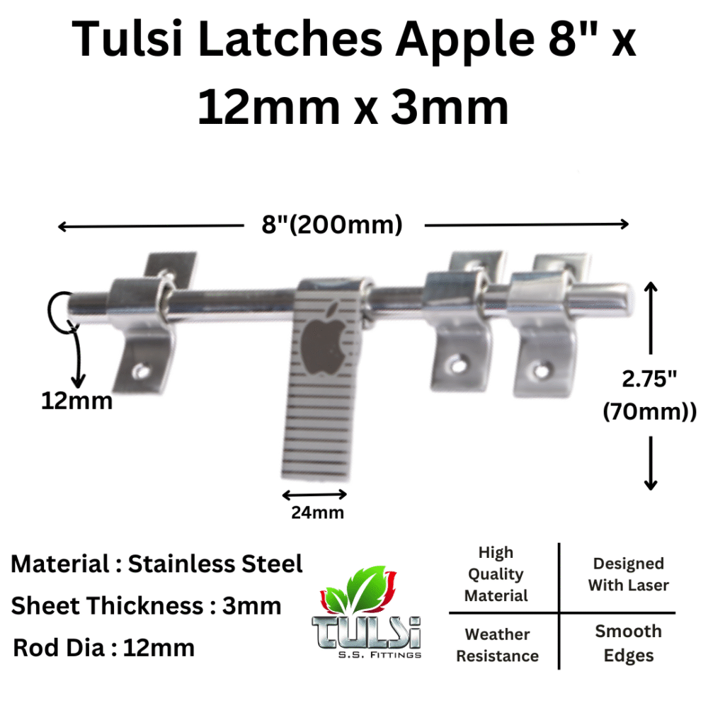 Tulsi Door Kit Laser Apple 10" Stainless Steel (Pack of 1Set) - Image 3