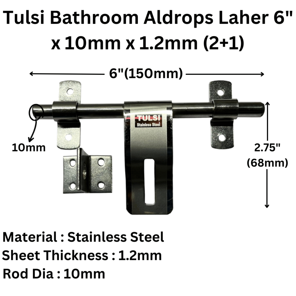 Bathroom Door Kit Aldrops Combo Laher 6" (10mm x 1.2mm) Stainless Steel (Pack of 1Set)- Tulsi - Image 2