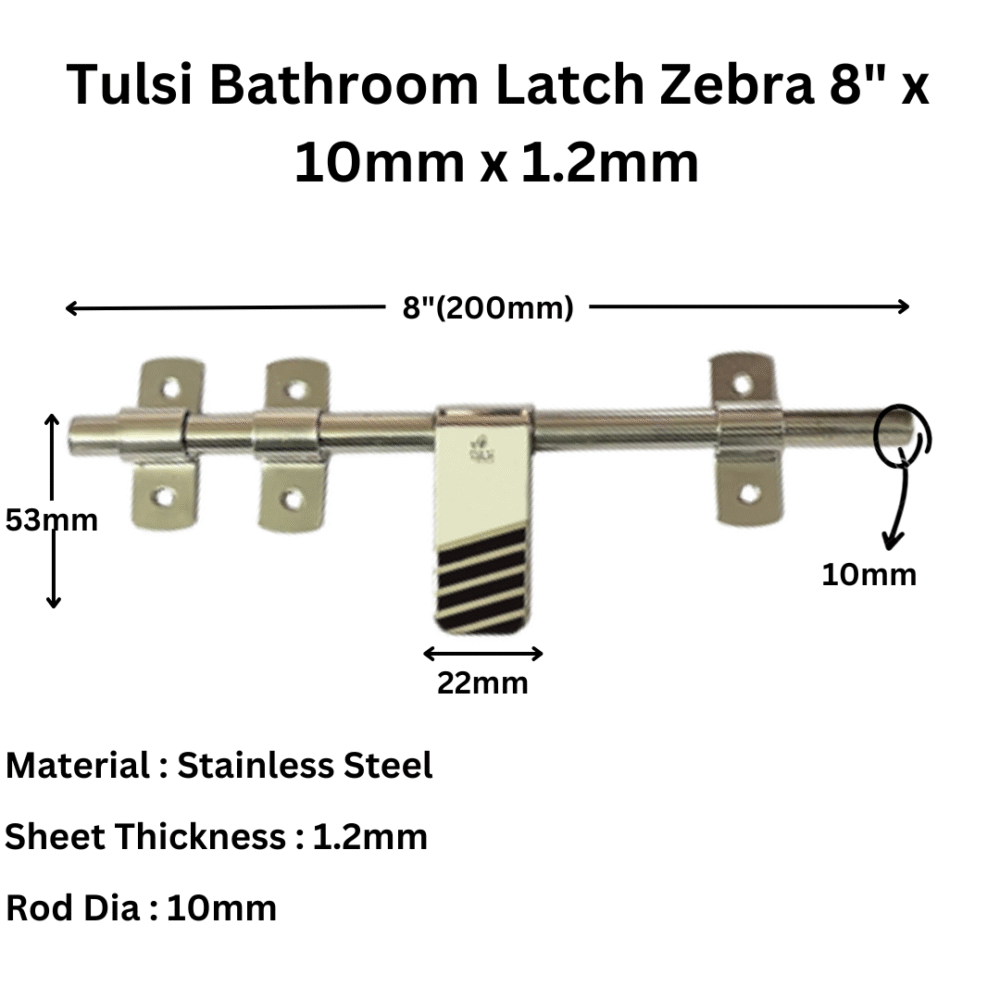 Tulsi Bathroom Door Kit Aldrops Zebra 8" (10mm) S S (Pack of 1Set) - Image 3