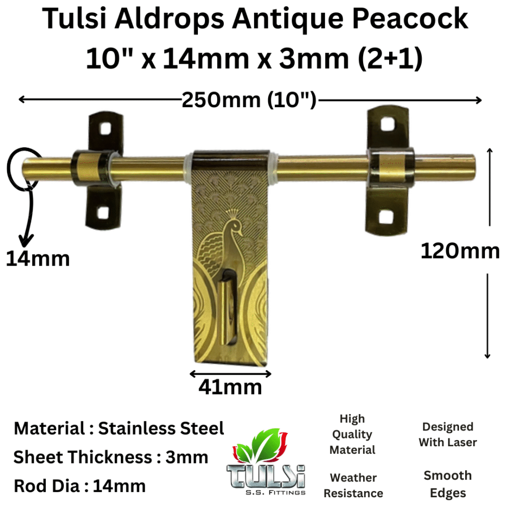 Tulsi Door Kit Antique Peacock 10" Stainless Steel (Pack of 1Set) - Image 2