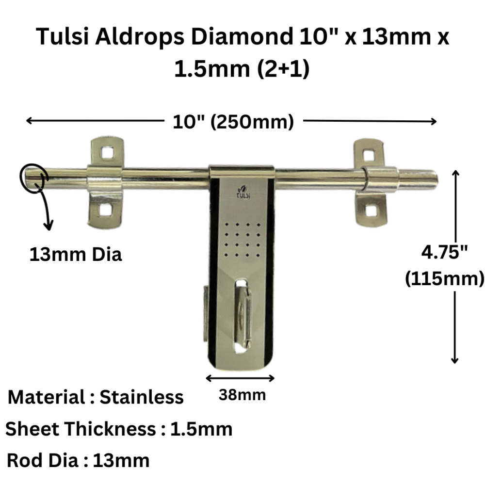 Tulsi S S Door Kit Laser Diamond 10" x 13mm x 1.5mm (Pack of 1Set) - Image 2